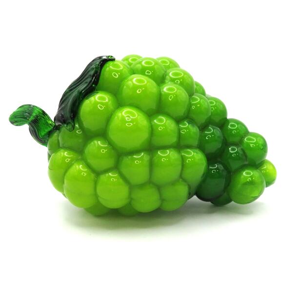 Vintage Green Glass Grape Cluster Hand Blown Art Glass Fruit Decor Murano Style - Picture 2 of 13